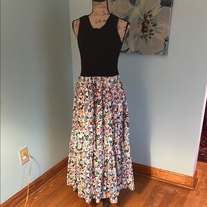 Tanya Taylor colorful maxi dress, black bodice. Size Large